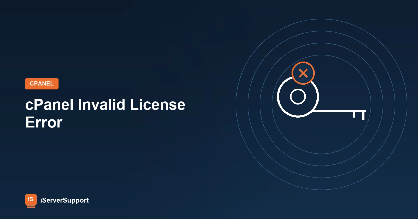 A key icon with a blocked mark representing a cPanel license verification failure