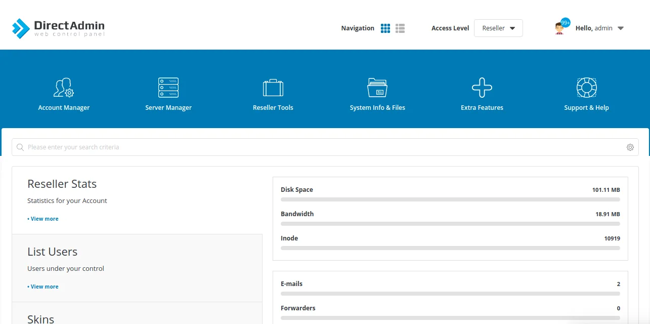DirectAdmin restore wizard for cPanel backup import