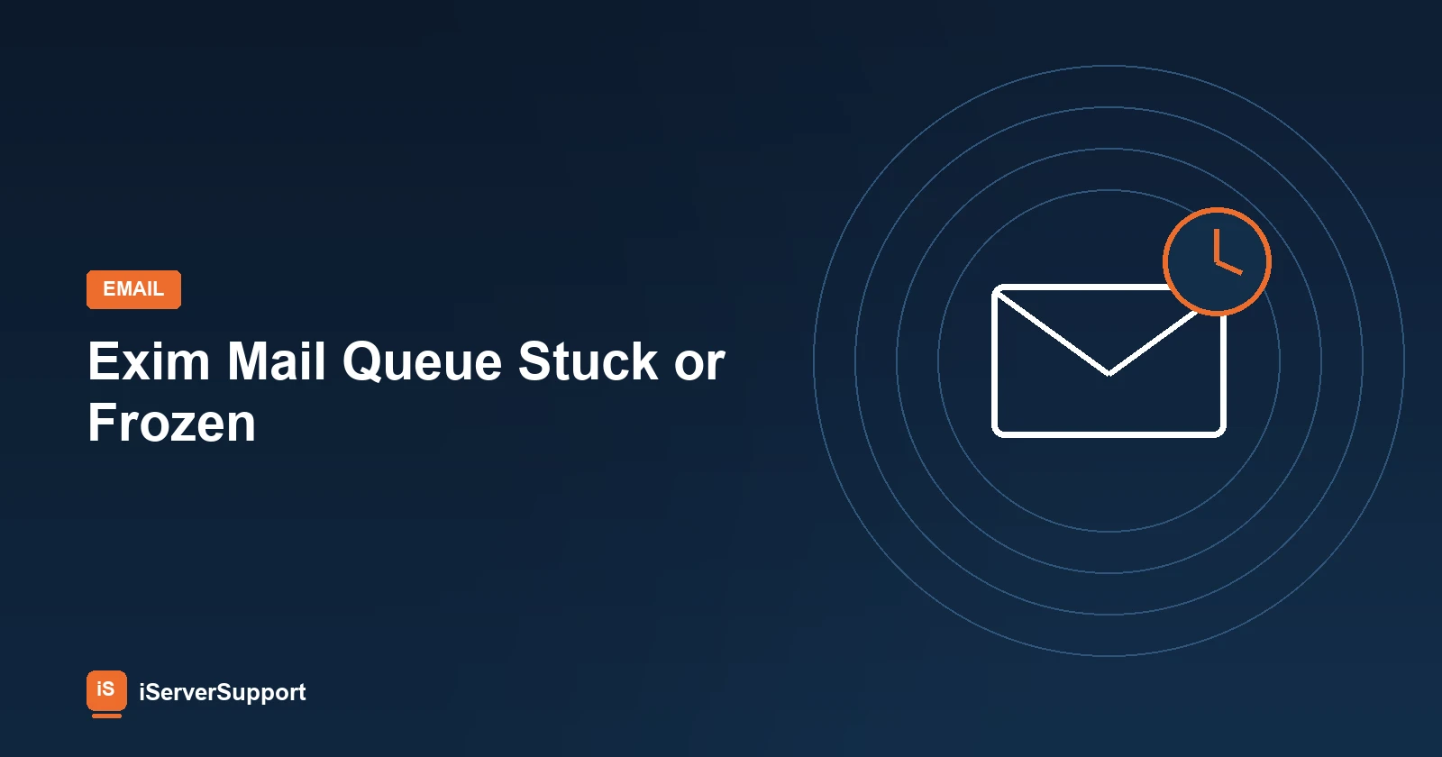 An envelope icon with a clock representing a stuck or frozen Exim mail queue