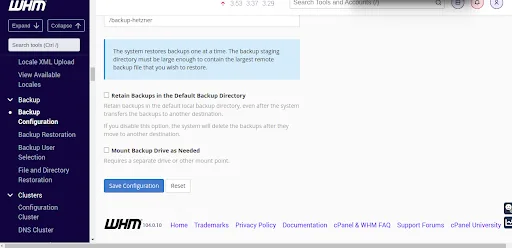 How to configure backup for WHM/cPanel