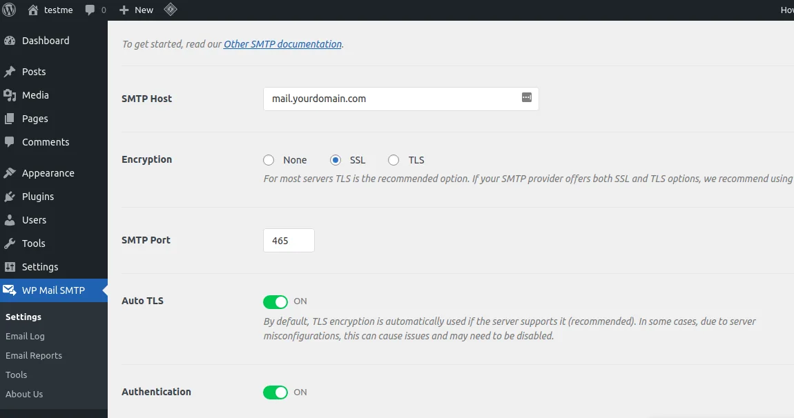 configure remote smtp on WordPress
