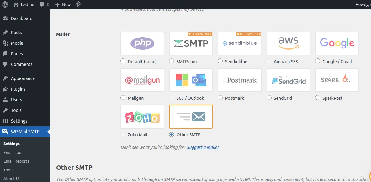 configure remote smtp on WordPress