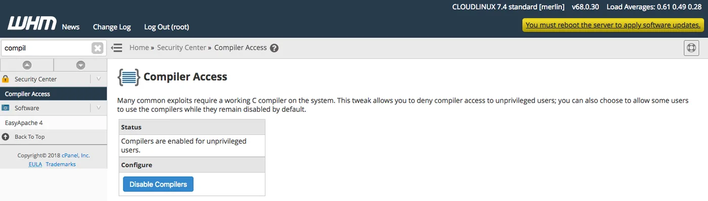 Enable compiler access from whm