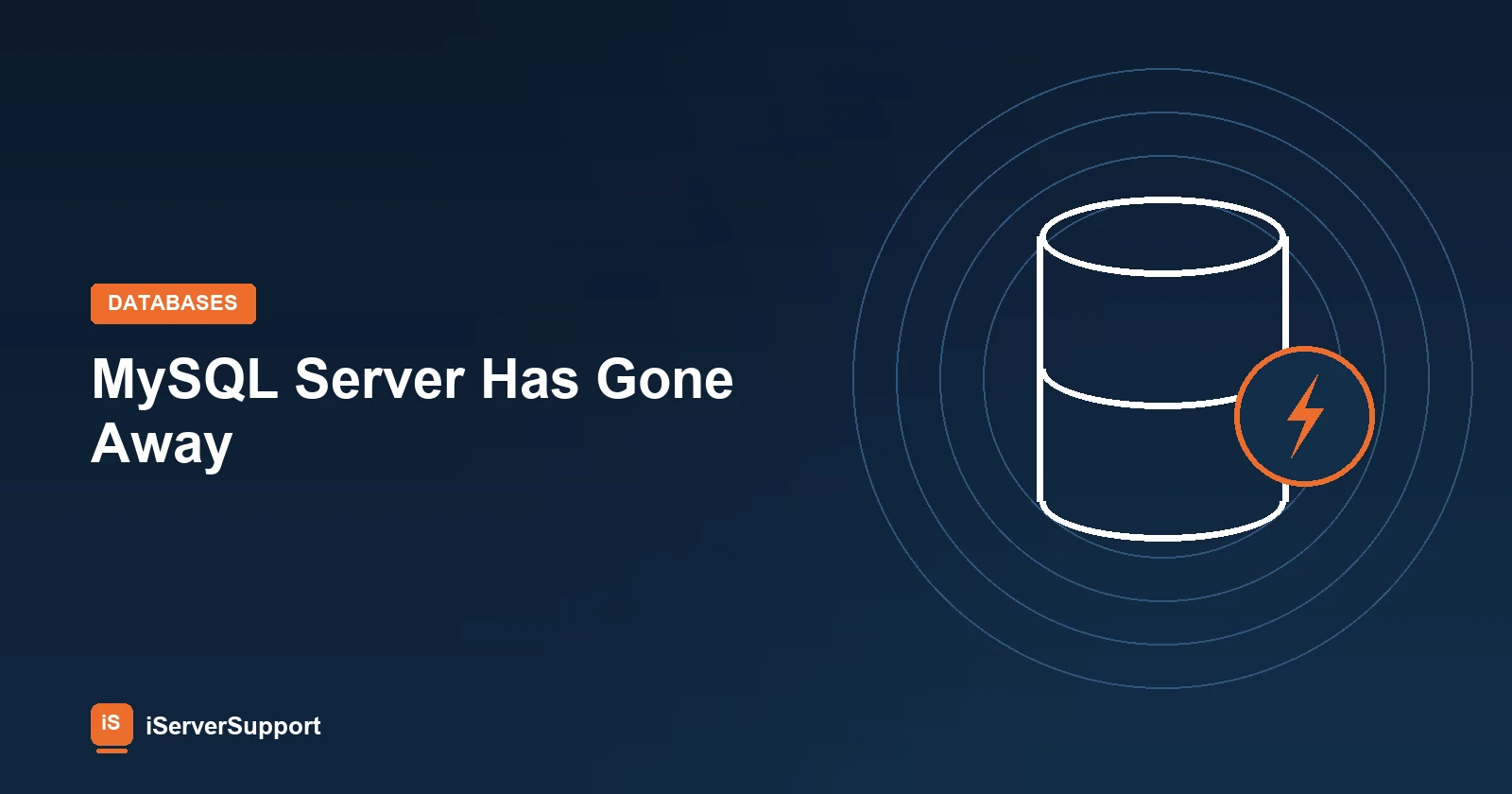 Database icon with a broken connection spark representing a lost MySQL connection