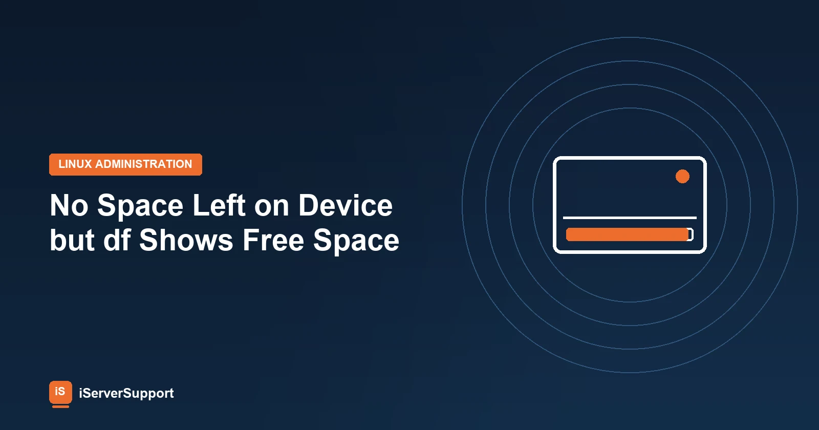Disk drive icon with a nearly full usage bar representing a no space left on device error