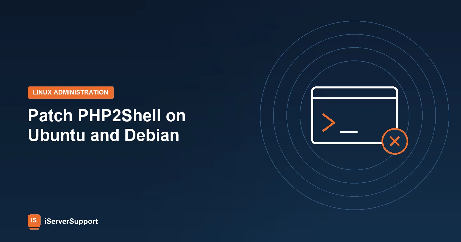 Terminal window with an error badge representing patching PHP on an Ubuntu or Debian server