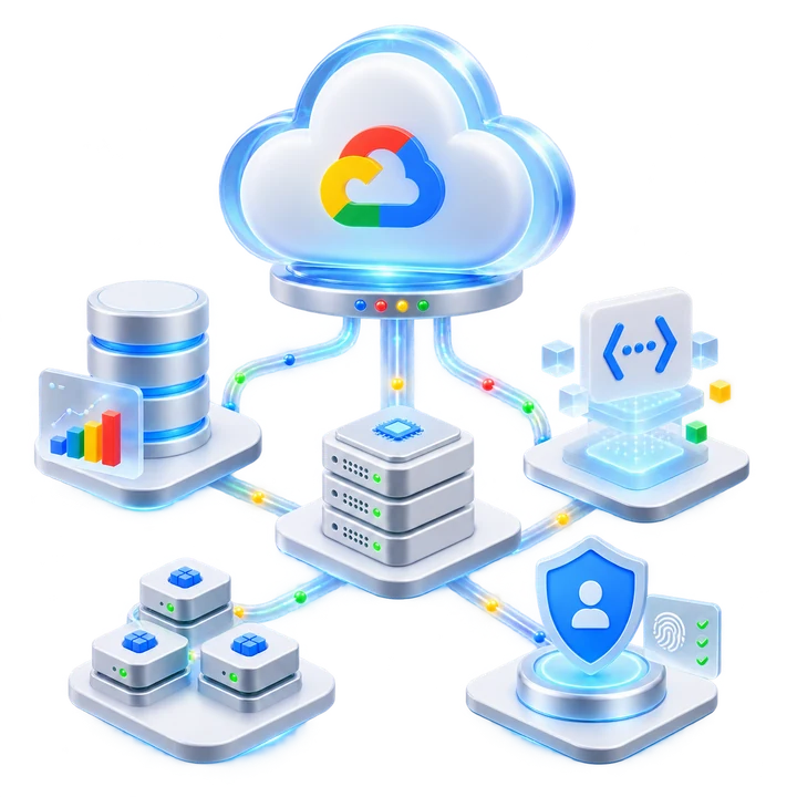 Google Cloud management for distributed compute, data services, functions and identity