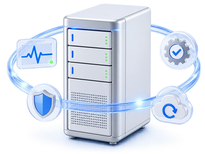 Server management services covering monitoring, security, maintenance and backup oversight
