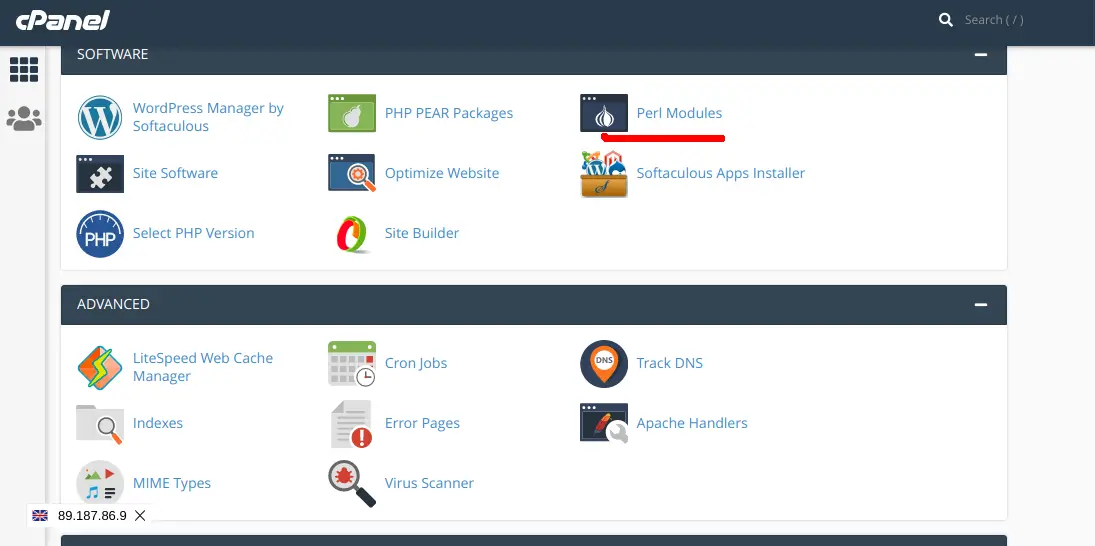 perl software cpanel