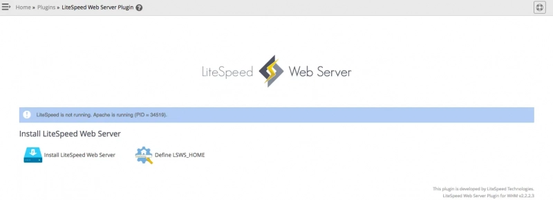 litespeed web server admin page