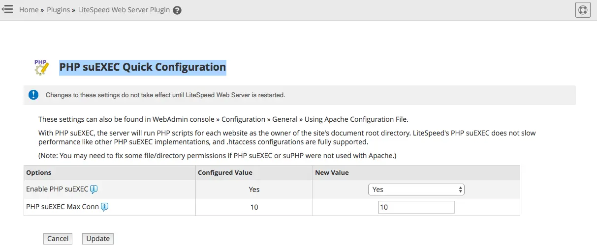 cPanel litespeed PHP suEXEC Quick Configuration