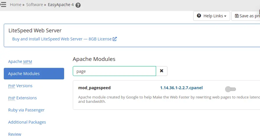 pagespeed module on cpanel server